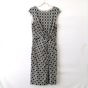 Lauren Ralph Lauren Women Blue Geometric Knotted Waist Sheath Dress Size 12